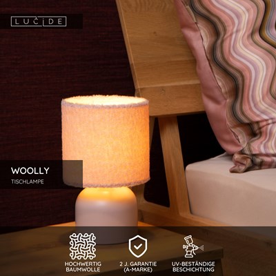 Lucide WOOLLY - Tischlampe - Ø 16 cm - 1xE14 - Rosa